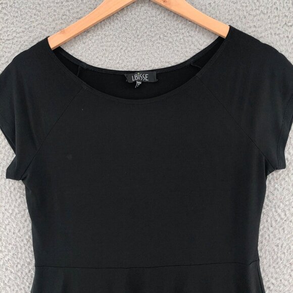 Lbisse Dress Womens 1X Plus Black A Line Travel Knit Short Sleeve Knee Length - Picture 2 of 11